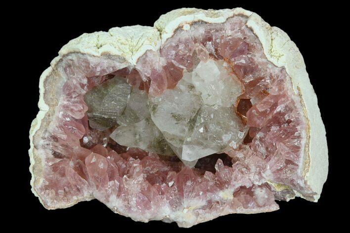 Pink Amethyst Geode Half With Calcite - Argentina #127274